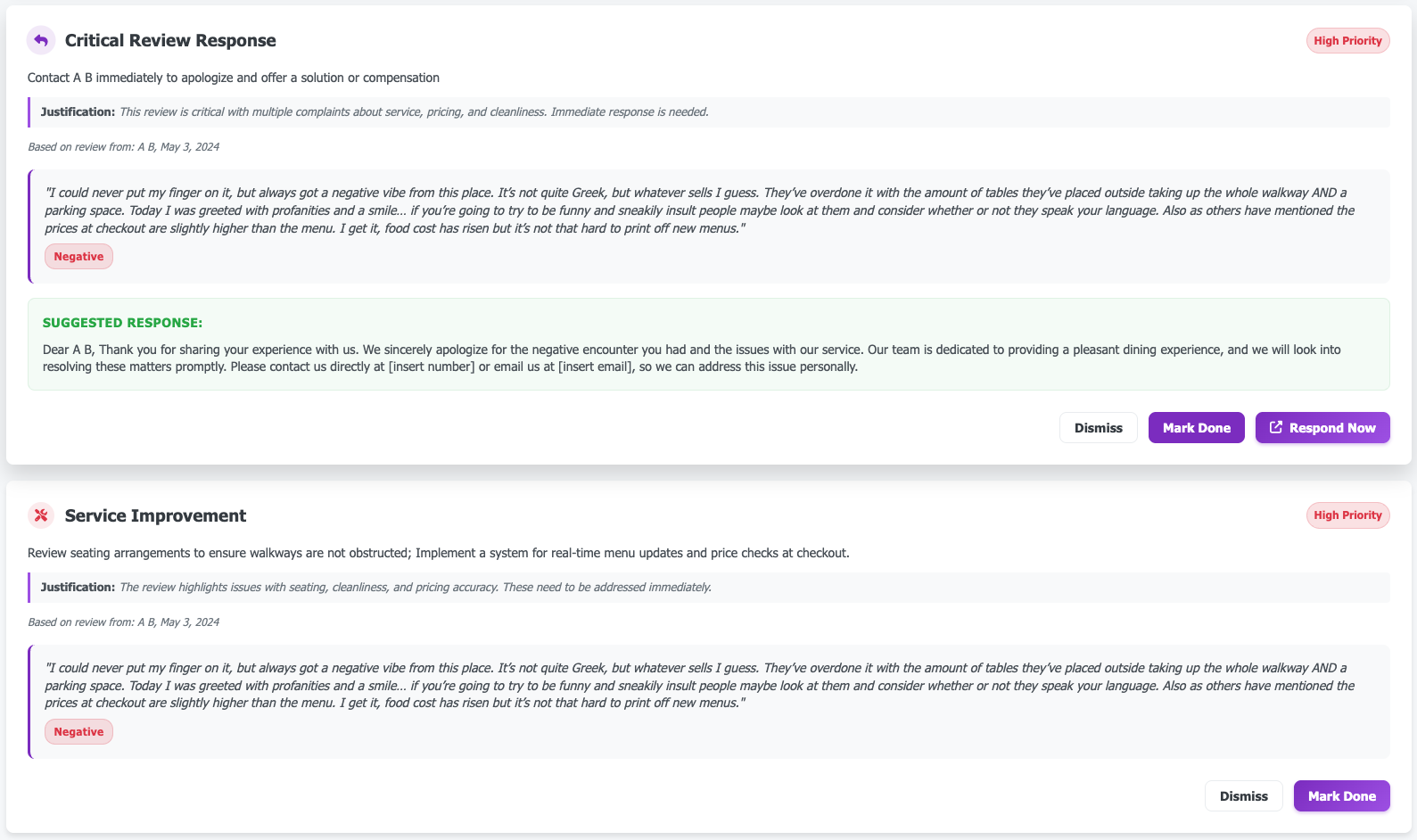 Recommended Actions Dashboard